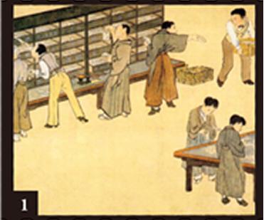 「郵便取扱の図」あて先別の区分・道順組み立ての模様／1884（明治17）年